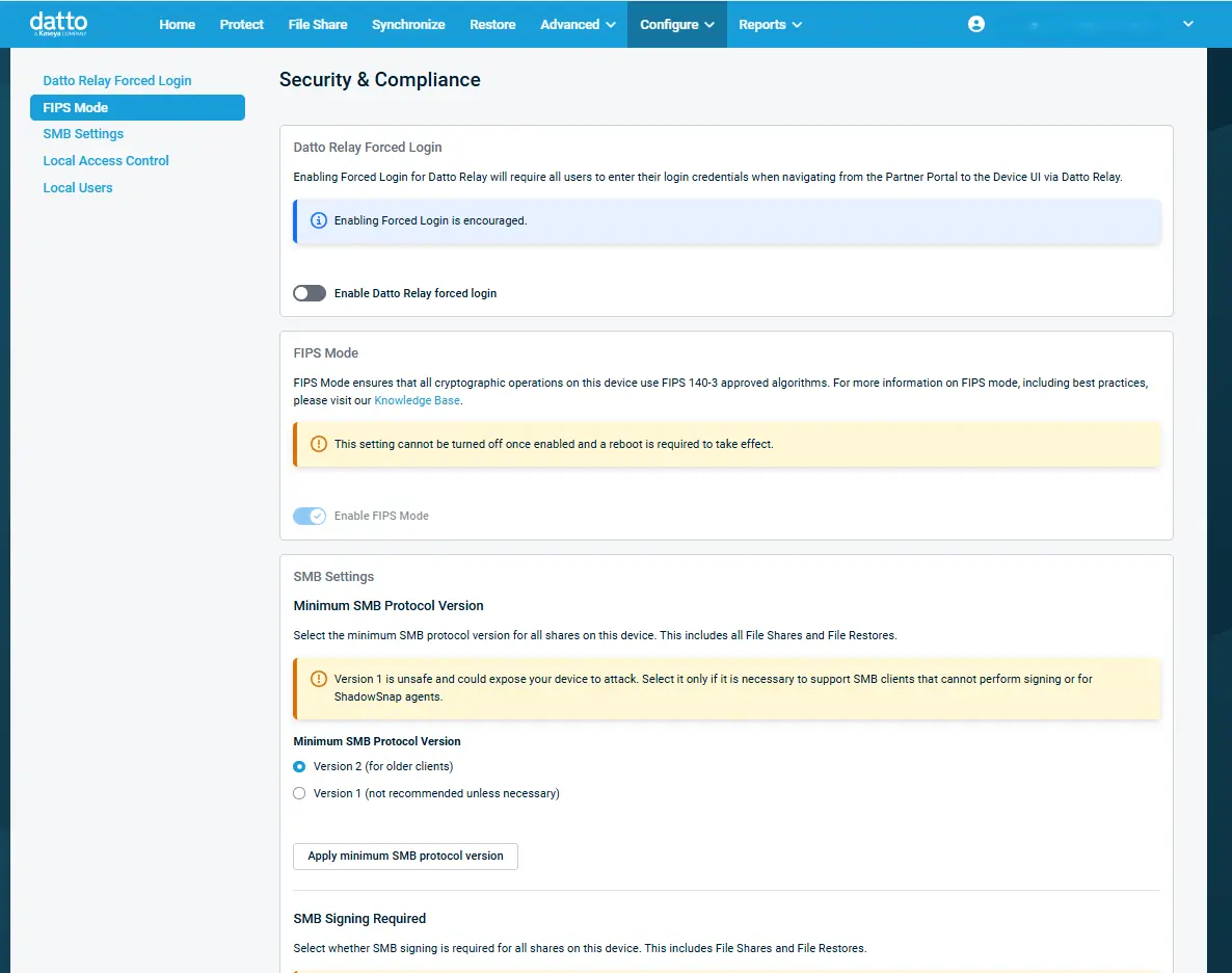 datto bcdr security and compliance page