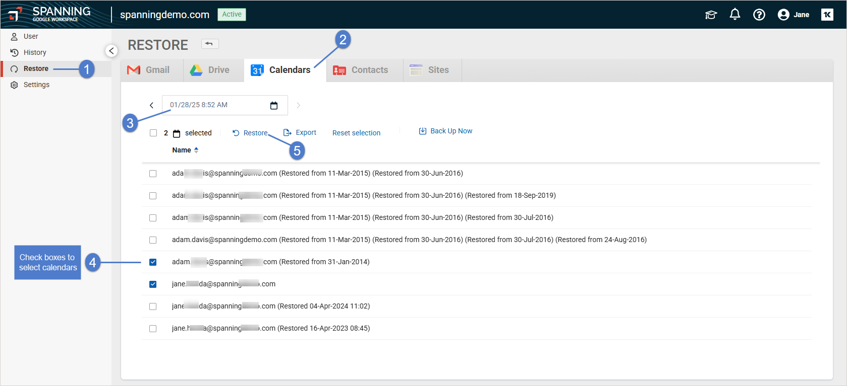 New calendar restore view